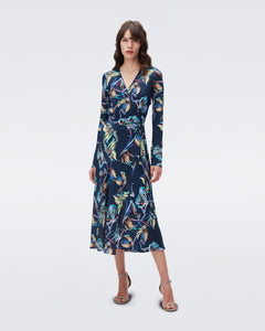 DVF TILLY DRESS ABSTRACT BTFLY MED PERF NAVY