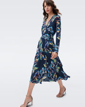 Load image into Gallery viewer, DVF TILLY DRESS ABSTRACT BTFLY MED PERF NAVY