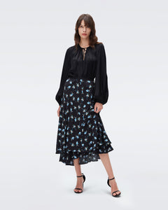 DVF DEBRA SKIRT PEOPLE DANCING BLACK