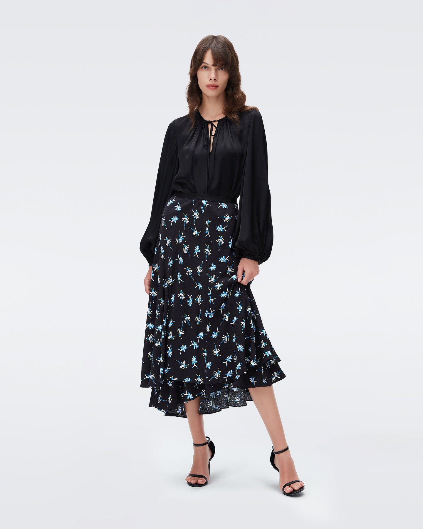 DVF DEBRA SKIRT PEOPLE DANCING BLACK
