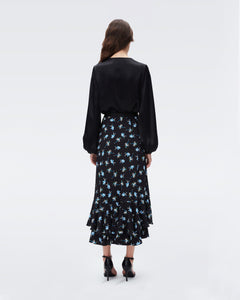 DVF DEBRA SKIRT PEOPLE DANCING BLACK