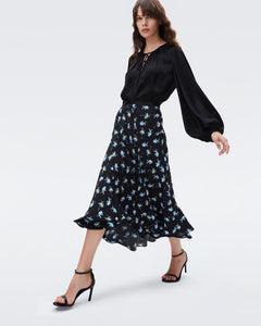 DVF DEBRA SKIRT PEOPLE DANCING BLACK